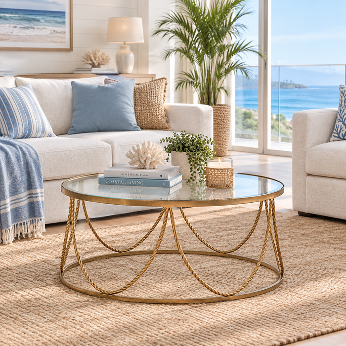 Milano Round Glass Coffee Table Gold 100cm - Sydney