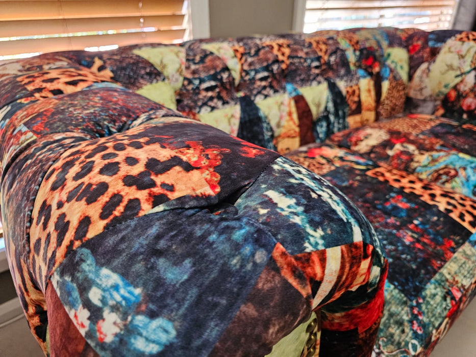 Chesterfield 3 Seater Velvet Patchwork Fabric Sofa - 210cm