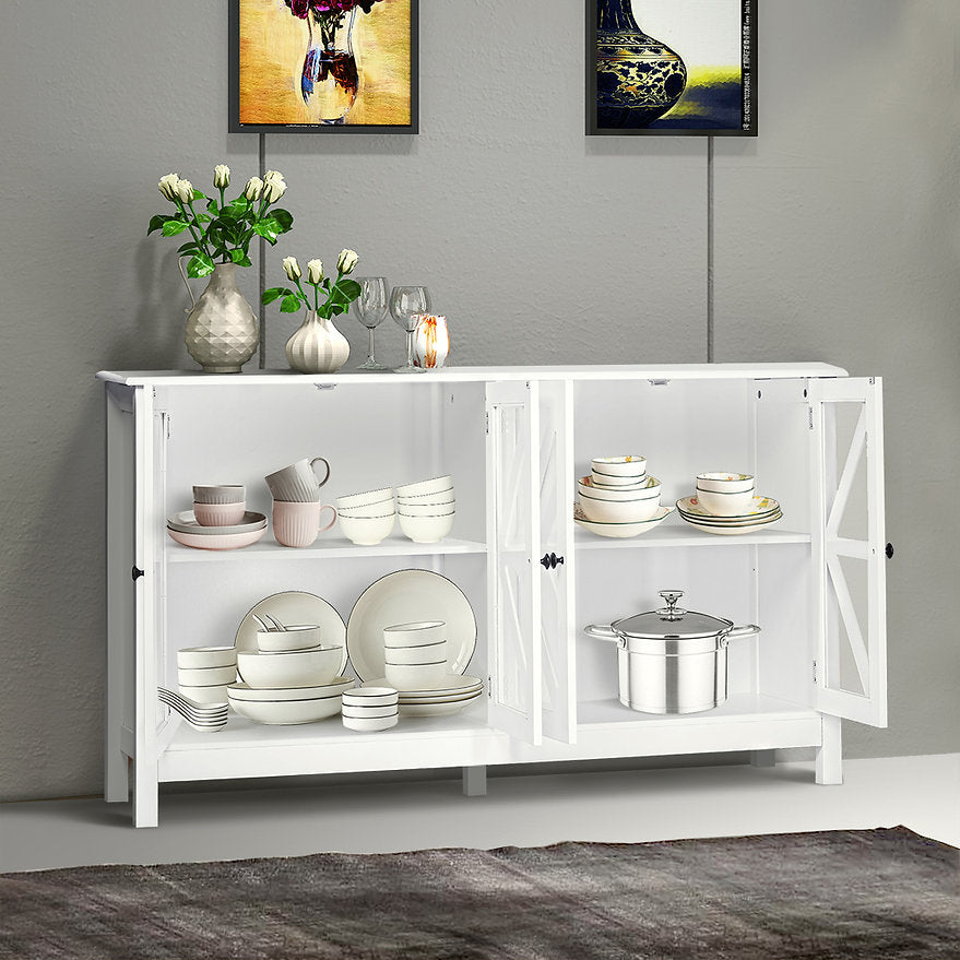 Hamptons Buffet Sideboard with 2 Glass Doors White