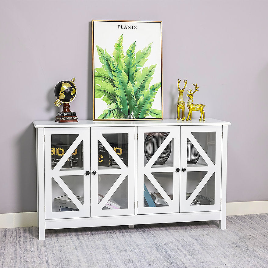 Hamptons Buffet Sideboard with 2 Glass Doors White