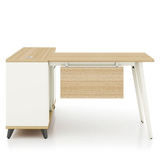London 1.4m L-shaped Executive Desk Rhine Light Oak and White