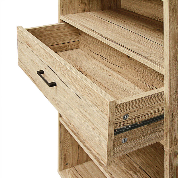 Oak Niva 5 Tier Oak Bookshelf with Drawer