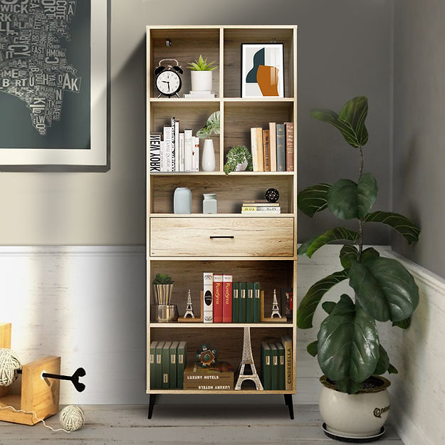 Oak Niva 5 Tier Oak Bookshelf with Drawer