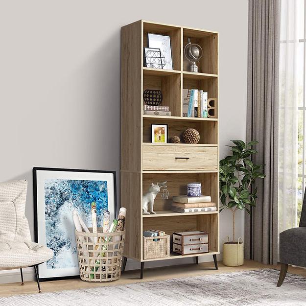 Oak Niva 5 Tier Oak Bookshelf with Drawer