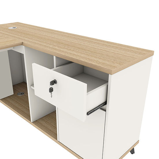 London 1.4m L-shaped Executive Desk Rhine Light Oak and White