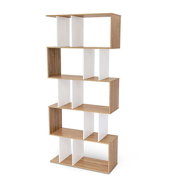 Oak White 5 Tier Display Bookshelf