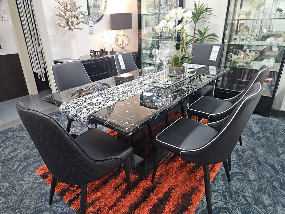 6 Seater Brighton Marble Dining Table with 6 Chairs Set