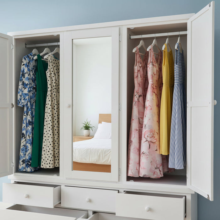 Large 3 Door Timber Robe White 182cm