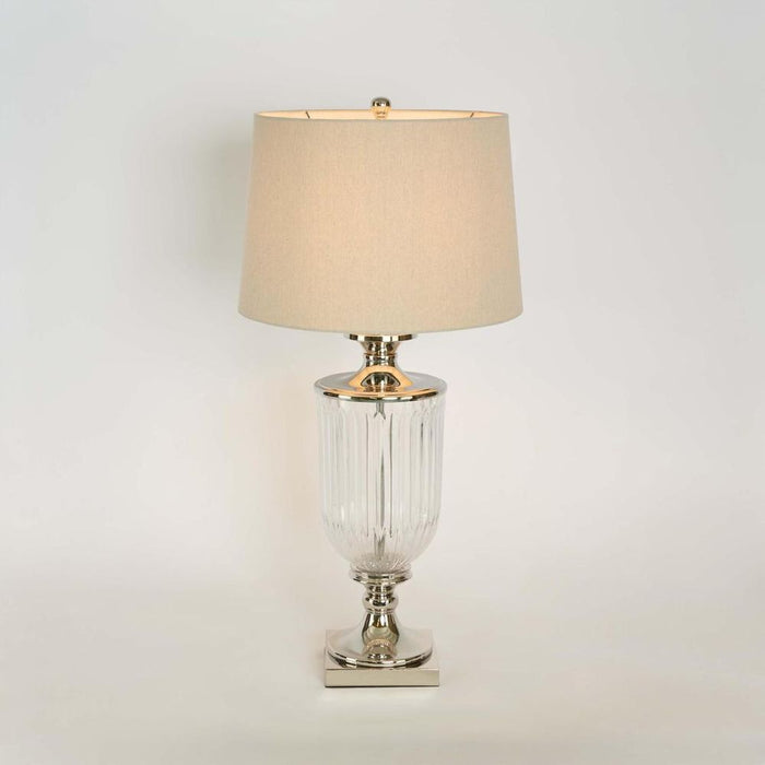 Bellevue Glass Nickel Lamp With Natural Linen Shade