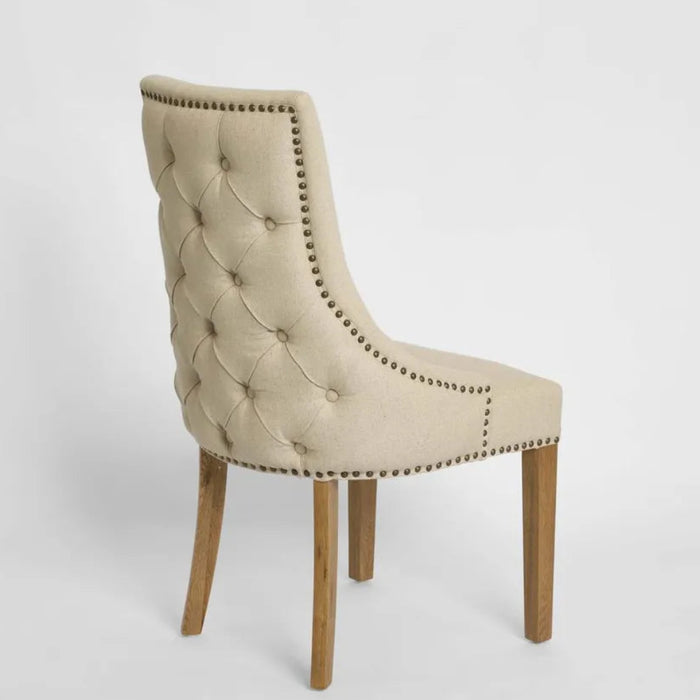 Bordeaux Studded Beige Oakwood Dining Chair