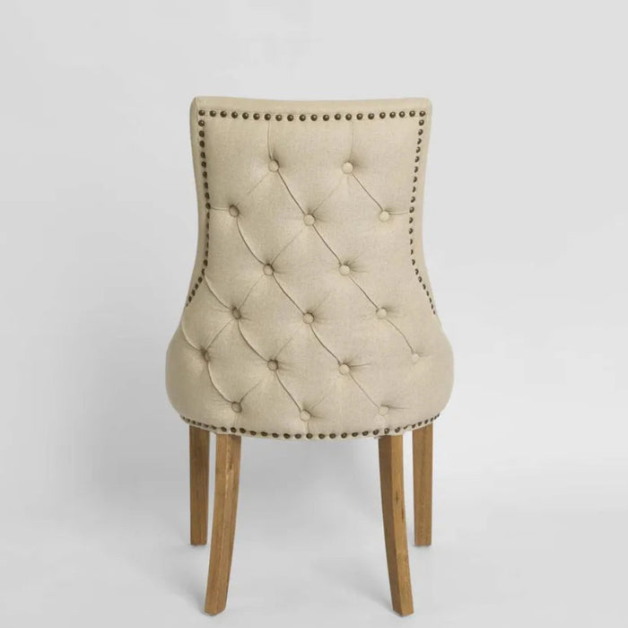 Bordeaux Studded Beige Oakwood Dining Chair