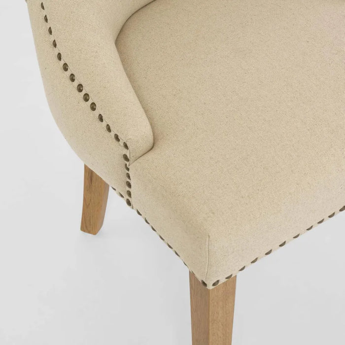 Bordeaux Studded Beige Oakwood Dining Chair