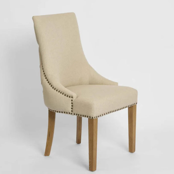 Bordeaux Studded Beige Oakwood Dining Chair