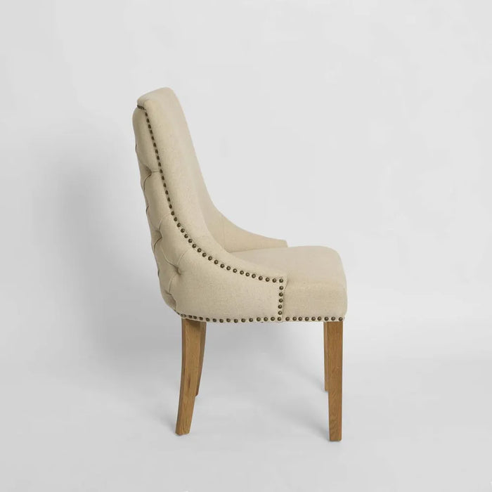 Bordeaux Studded Beige Oakwood Dining Chair