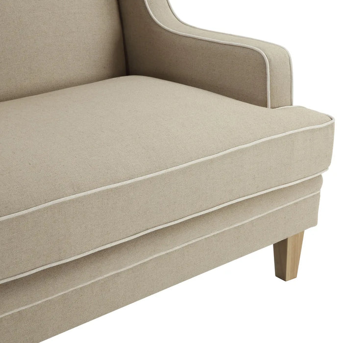 3 Seater Natural Bondi Hamptons Sofa with White Piping