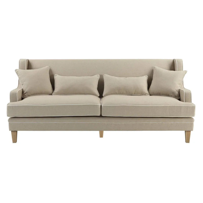 3 Seater Natural Bondi Hamptons Sofa with White Piping