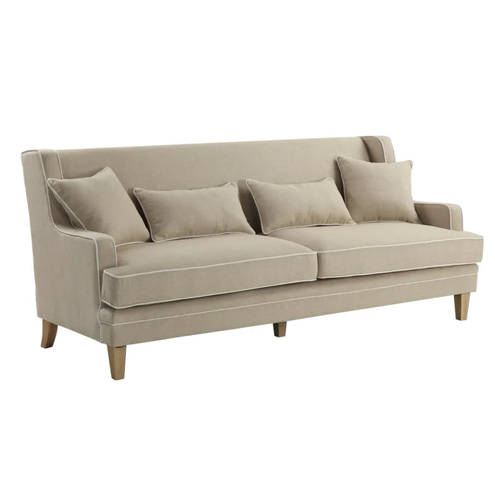 3 Seater Natural Bondi Hamptons Sofa with White Piping