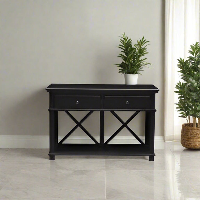 Hamptons 2 Drawer Hallway  Table Black 130cm