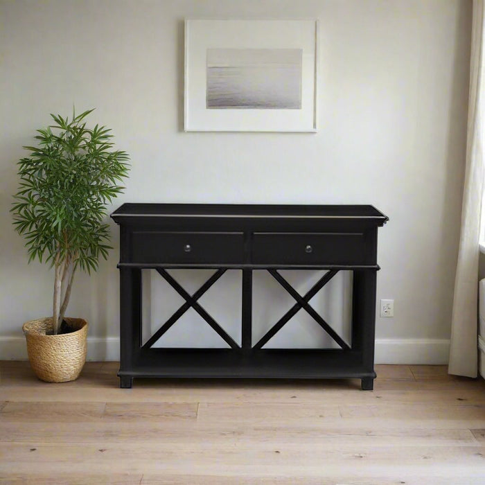 Hamptons 2 Drawer Hallway  Table Black 130cm