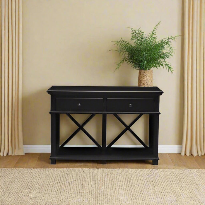 Hamptons 2 Drawer Hallway  Table Black 130cm