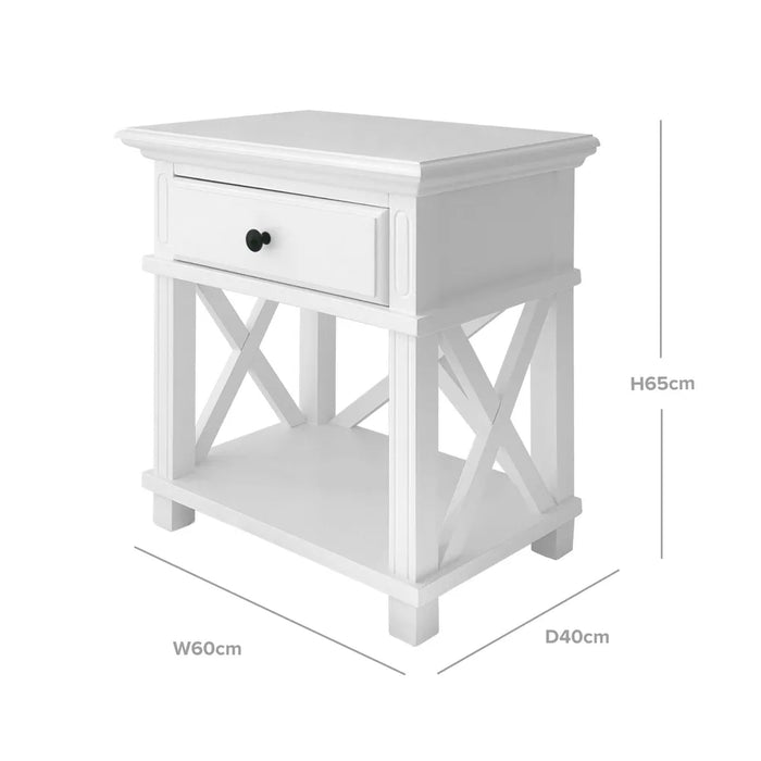 White Hamptons 1 Drawer Bedside Table