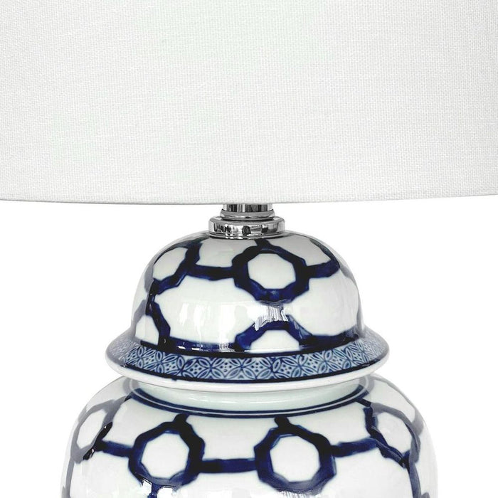 Lucca Small Blue & White Jar Shaped Lamp W/ Shade