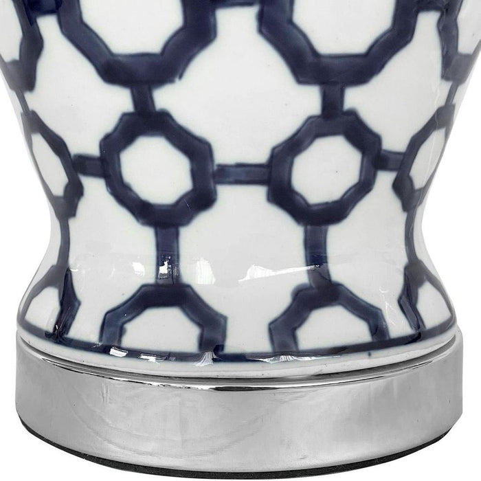 Lucca Small Blue & White Jar Shaped Lamp W/ Shade