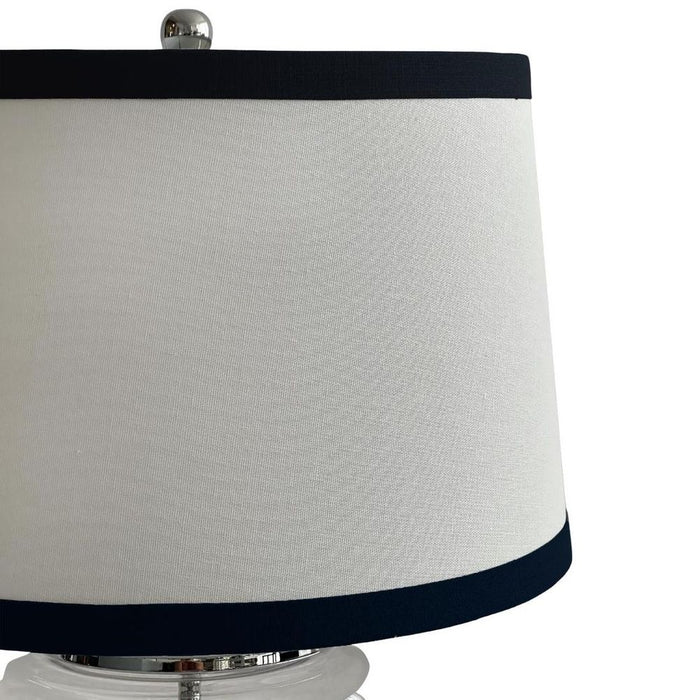 Charlotte Glass and Nickel Lamp with White Linen Shade (Black Trim)