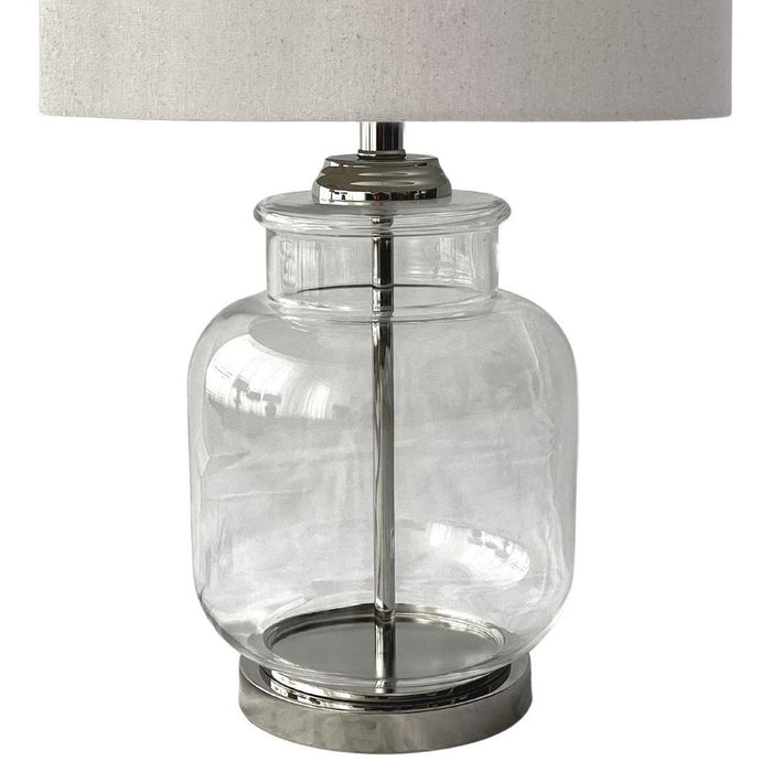 Regency Nickel and Glass Table Lamp with Natural Linen Shade
