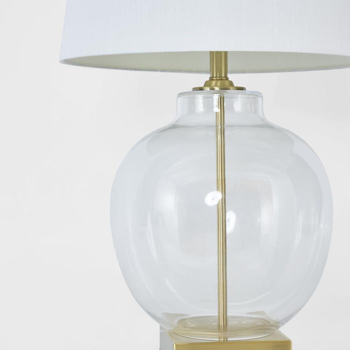 Ellyn Glass and Brass Lamp with White Linen Shade