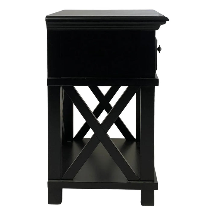 Black Hamptons 1 Drawer Bedside Table