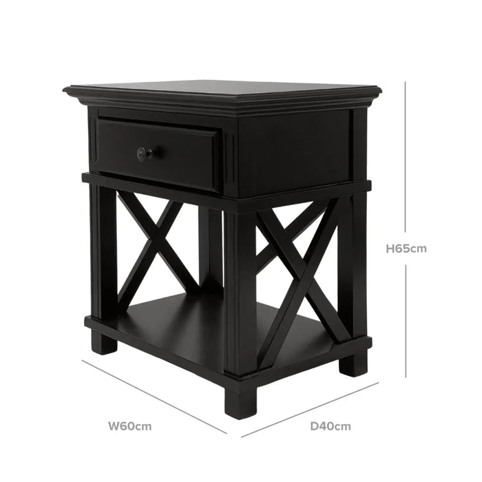 Black Hamptons 1 Drawer Bedside Table