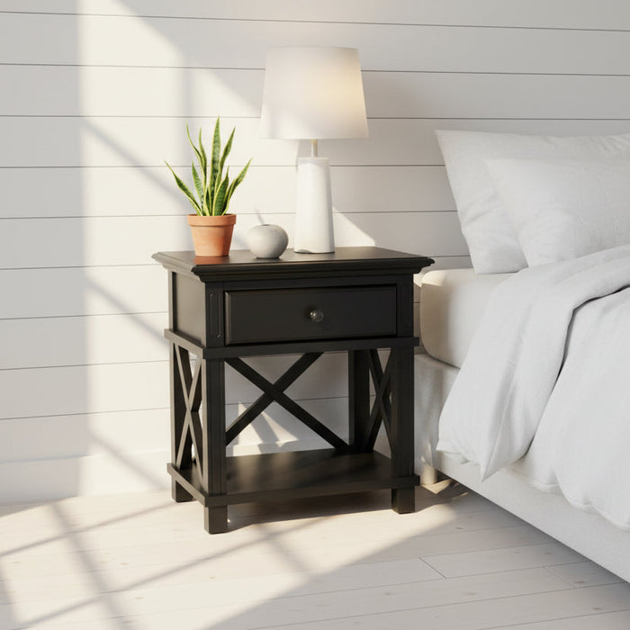 Sorrento Hamptons Bedside Table with Drawer Black