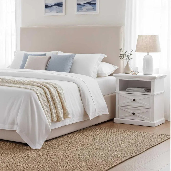 Sorrento Hamptons Medium 2 Drawer Bedside Table White