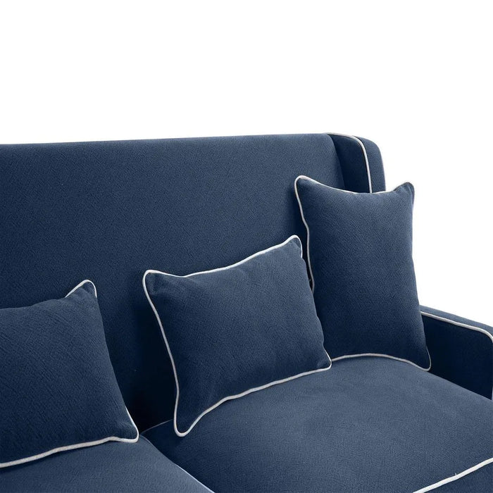 3 Seater Navy Bondi Hamptons Sofa with White Piping