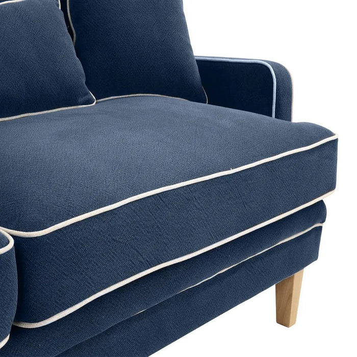 3 Seater Navy Bondi Hamptons Sofa with White Piping