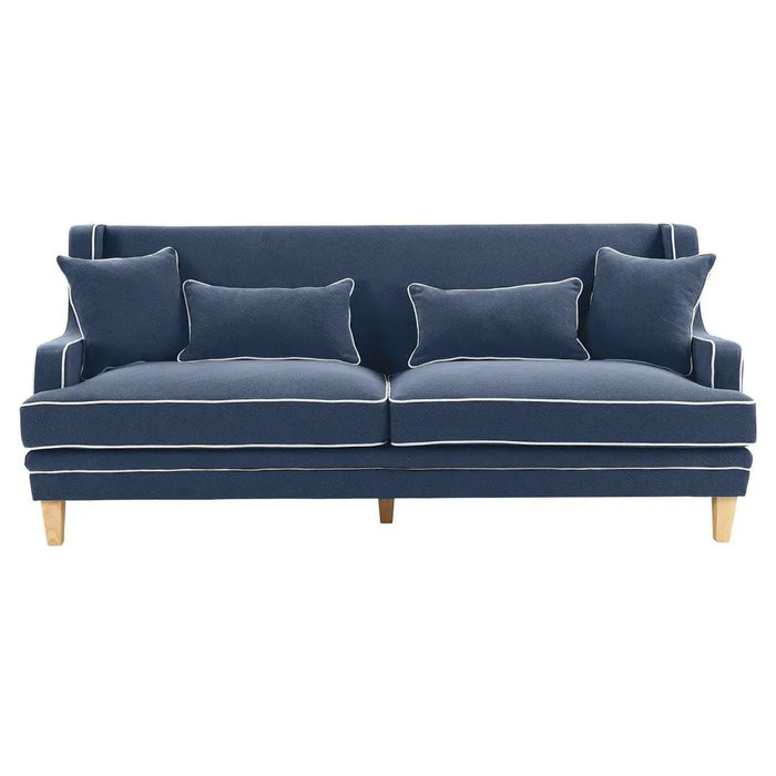 3 Seater Navy Bondi Hamptons Sofa with White Piping