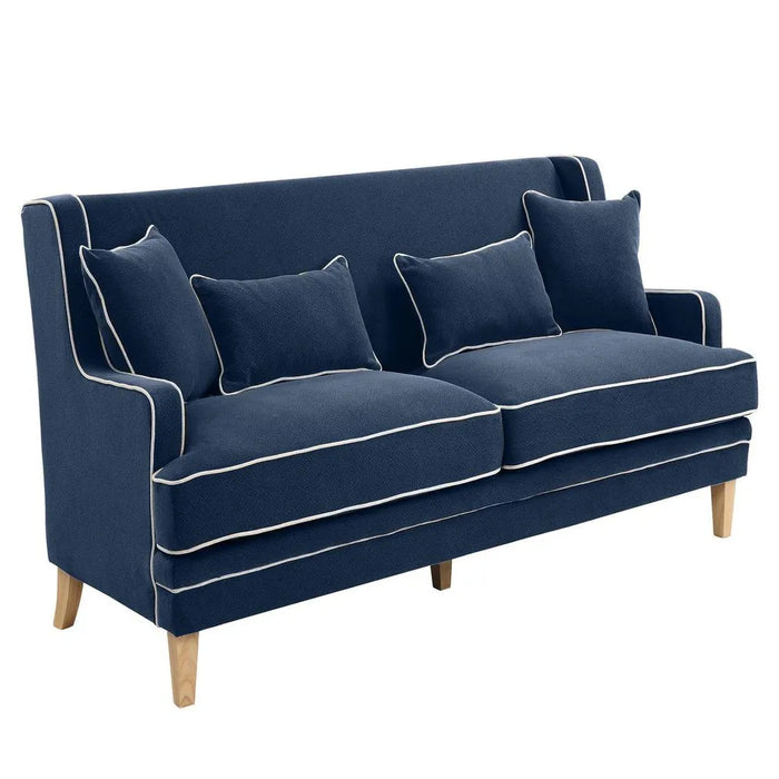 3 Seater Navy Bondi Hamptons Sofa with White Piping