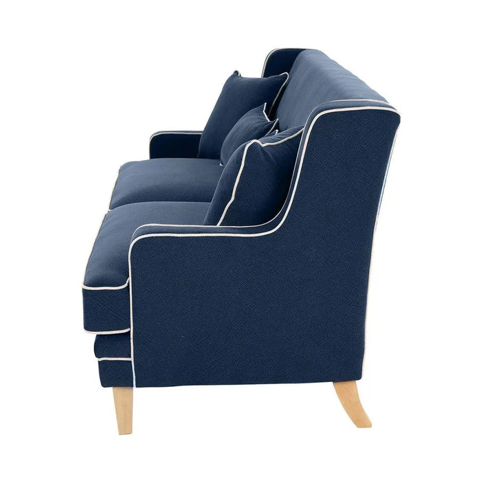 3 Seater Navy Bondi Hamptons Sofa with White Piping