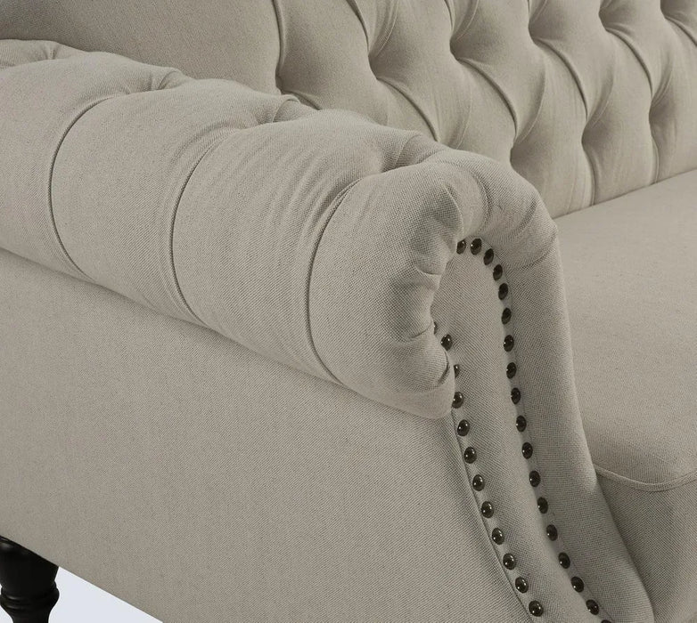 3 Seater Beige Vaucluse Buttoned Sofa