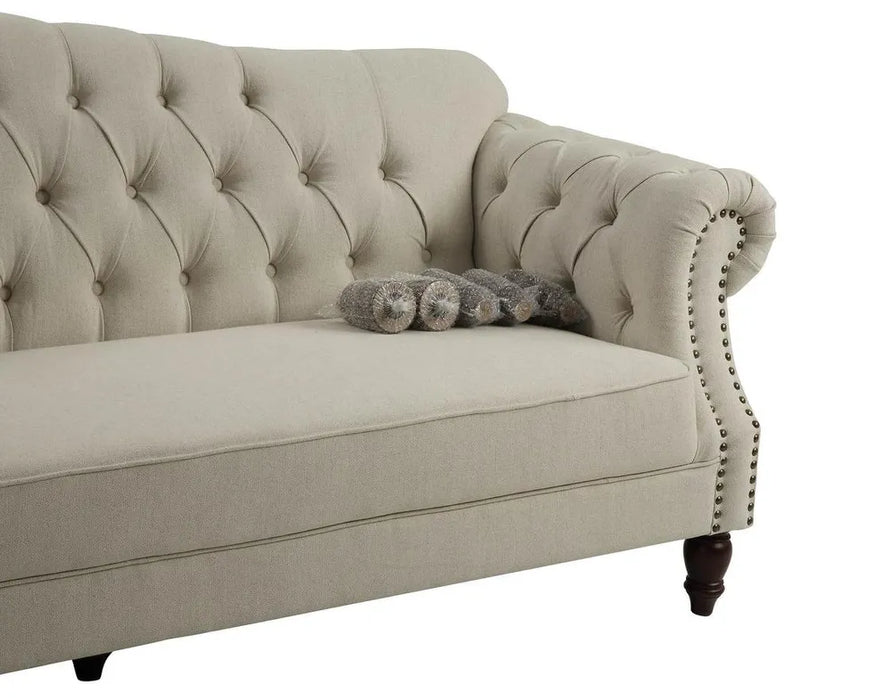 3 Seater Beige Vaucluse Buttoned Sofa