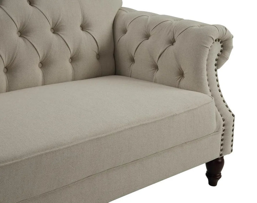 3 Seater Beige Vaucluse Buttoned Sofa