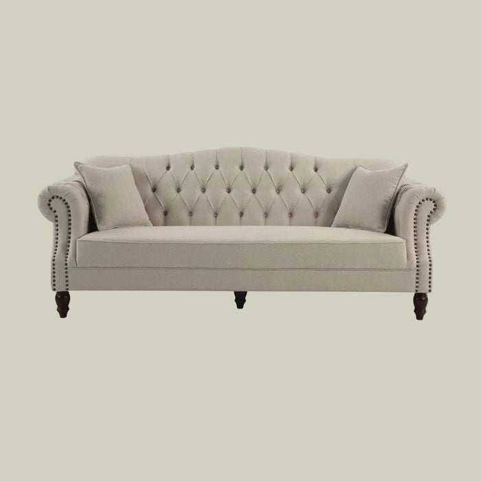 3 Seater Beige Vaucluse Buttoned Sofa