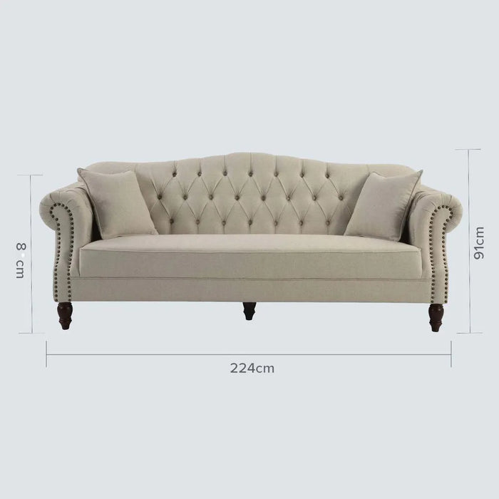 3 Seater Beige Vaucluse Buttoned Sofa