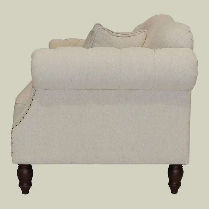 3 Seater Beige Vaucluse Buttoned Sofa