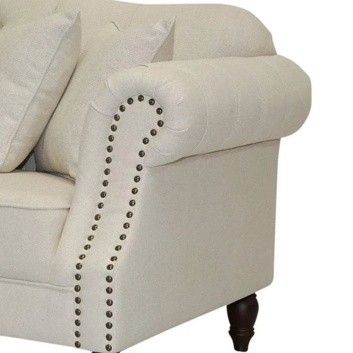 2 Seater Beige Vaucluse Buttoned Tuffed Sofa with Studs