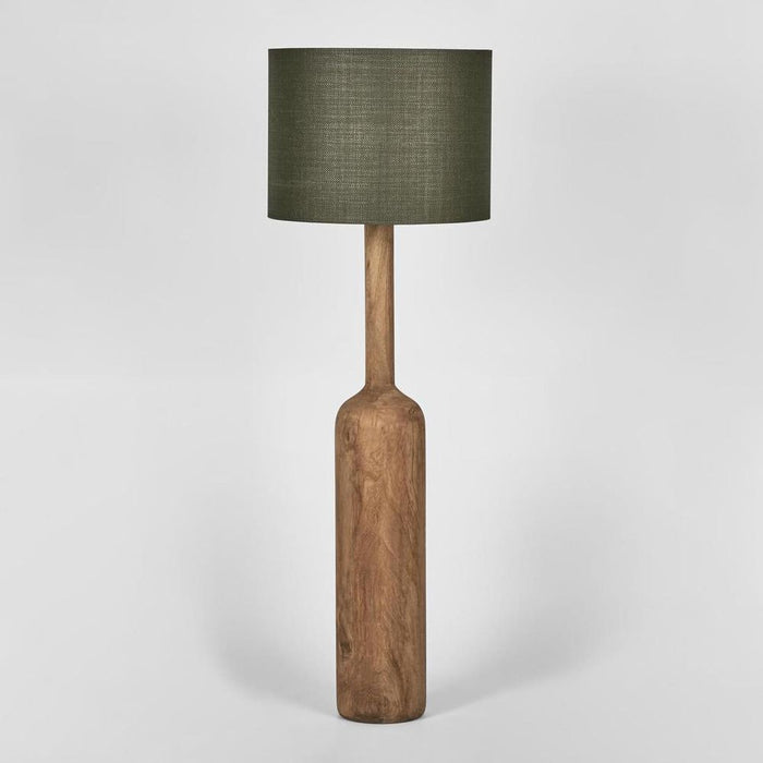 Flask Wood Floor Lamp Saddle Base with Black Shade