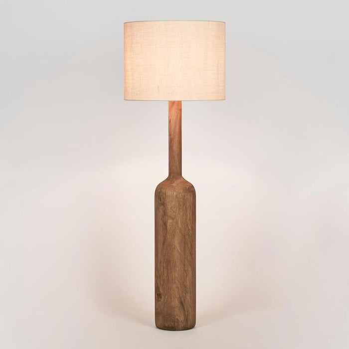 Flask Wood Floor Lamp Base Saddle with Natural Shade