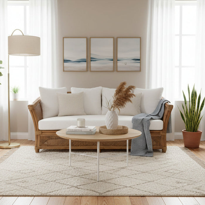 Cayman 2 Seater Rattan Sofa with Cream Cushions