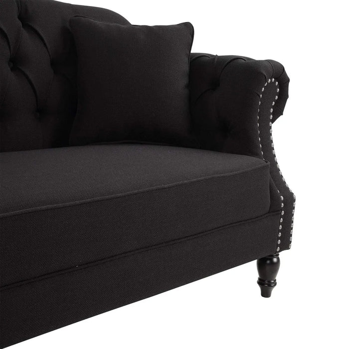 2 Seater Charcoal Vaucluse Buttoned Tuffed Sofa with Studs